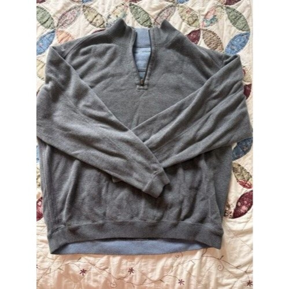 Tommy Bahama Men's 1/4 Zip Mock Neck Pullover Sweater Gray Cotton Knit XL